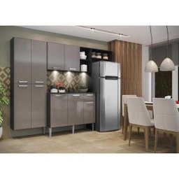 Cozinha Compacta com 3 Leds Armário e Balcão com Tampo Pequim Sun Multimóveis Preta/Lacca Fumê - 7 Cozinha Compacta com 3 Leds Armário e Balcão com Tampo Pequim Sun Multimóveis Preta/Lacca Fumê - 7