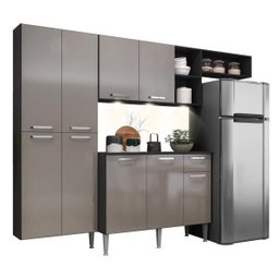 Cozinha Compacta com 3 Leds Armário e Balcão com Tampo Pequim Sun Multimóveis Preta/Lacca Fumê - 2 Cozinha Compacta com 3 Leds Armário e Balcão com Tampo Pequim Sun Multimóveis Preta/Lacca Fumê - 2