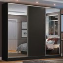 Ver imagem 1 de Guarda Roupa Casal 100% Mdf Madesa Zurique 3 Portas de Correr com Espelhos - Preto