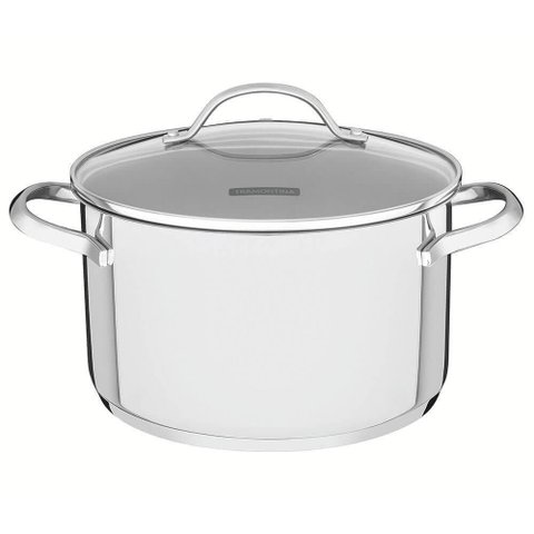 Caçarola Funda Tramontina Una em Aço Inox com Fundo Triplo e Tampa de Vidro 20 Cm 3,6 L 62284200