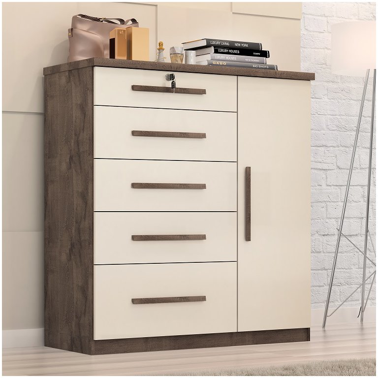 Cômoda Livia 5 Gavetas 1 Porta