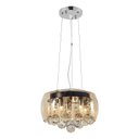 Ver imagem 1 de Lustre Pendente Cúpula 30cm Vidro Âmbar e Cristal Transparente Delicado Luxo Inl76