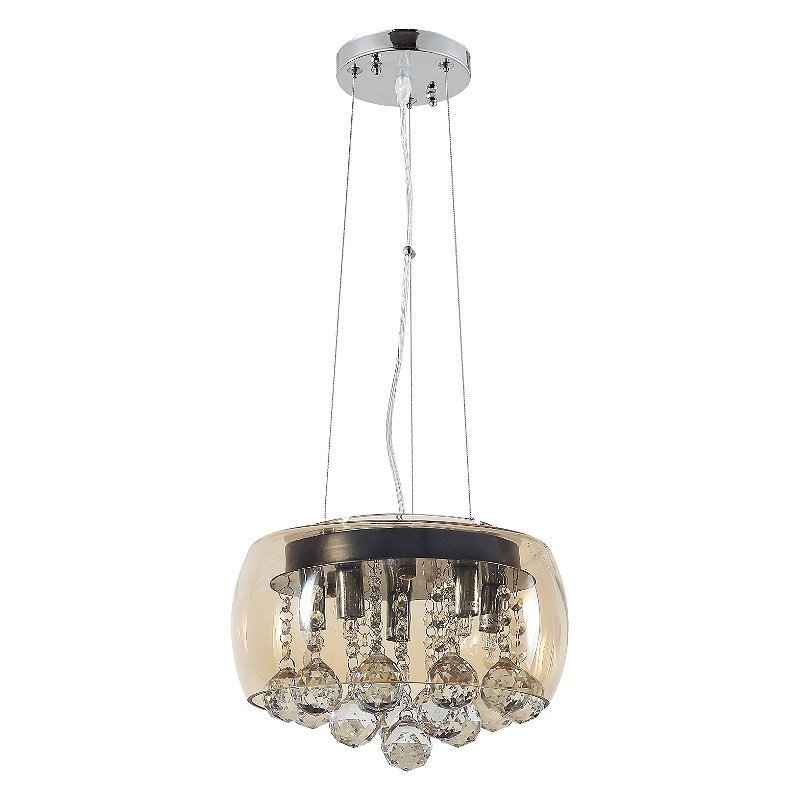 Lustre Pendente Cúpula 30cm Vidro Âmbar e Cristal Transparente Delicado Luxo Inl76 - 2