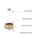 Ver imagem 5 de Lustre Pendente Cúpula 30cm Vidro Âmbar e Cristal Transparente Delicado Luxo Inl76