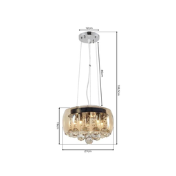 Lustre Pendente Cúpula 30cm Vidro Âmbar e Cristal Transparente Delicado Luxo Inl76 - 3