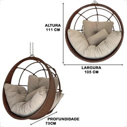 Cadeira Ninho Suspensa com Suporte Design Moderno em Fibra Sintética para Varanda e Jardim - 3