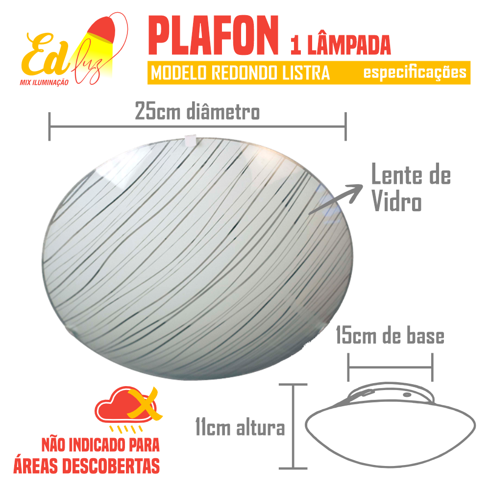 Lustre Plafon Sobrepor Redondo 1 Lâmpada 25cm - 2