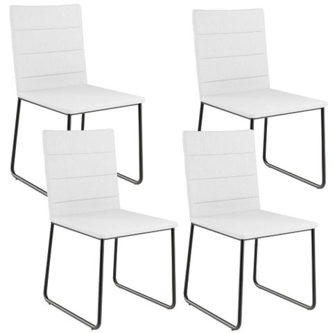 Kit 04 Cadeiras Decorativa Estofada para Sala de Jantar Preto Maya L02 Facto Branco - Lyam Decor