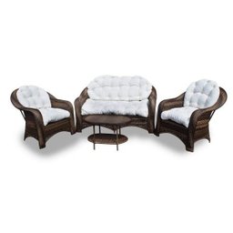 Conjunto de Sofá Fibra Sintética Janaína - 1 Sofá 2L + 2 Poltronas + 1 Mesa Centro - Tecido Duna Cru - 1