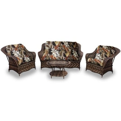 Conjunto Sofá para Jardim Naja Fibra Sintética Sofá 2 Lugares 2 Poltronas e Mesa Centro - Tecido Rev