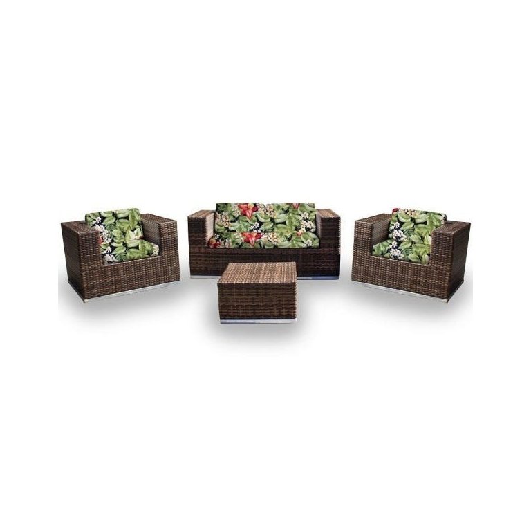 Conjunto de Sofá Fibra Sintética Quadrado - 1 Sofá 2L + 2 Poltronas + 1 Mesa Centro - Tecido Saquare