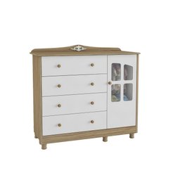 Jogo de Quarto Infantil Elô Guarda Roupa e Cômoda Branco Brilho/Carvalho Perobas - 3
