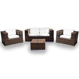 Conjunto de Sofá Fibra Sintética Quadrado - 1 Sofá 2L + 2 Poltronas + 1 Mesa Centro - Tecido Duna Cr - 1
