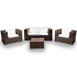 Conjunto de Sofá Fibra Sintética Quadrado - 1 Sofá 2L + 2 Poltronas + 1 Mesa Centro - Tecido Duna Cr