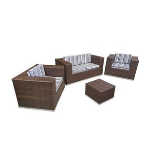 Conjunto Sofá para Jardim Quadrado Fibra Sintética -Sofá 2 Lugares 2 Poltronas e Mesa Centro - Tecid