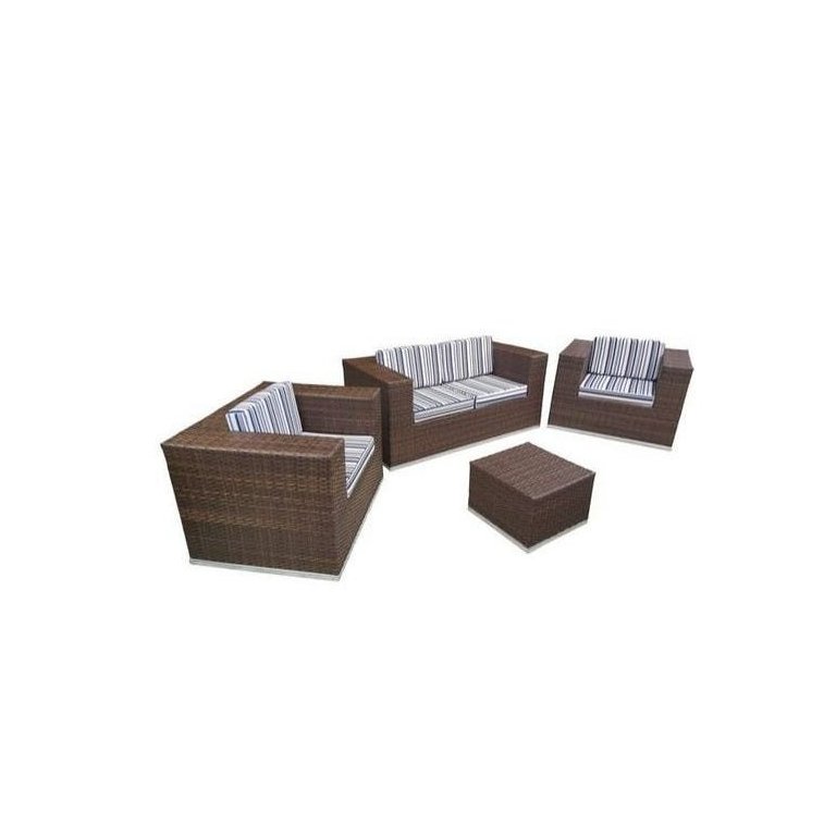 Conjunto Sofá para Jardim Quadrado Fibra Sintética -Sofá 2 Lugares 2 Poltronas e Mesa Centro - Tecid