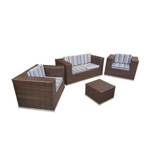 Conjunto Sofá para Jardim Quadrado Fibra Sintética -Sofá 2 Lugares 2 Poltronas e Mesa Centro - Tecid