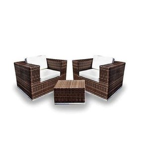 Conjunto Jardim Quadrado Fibra Sintética  2 Poltronas e Mesa Centro - Tecido Duna Cru