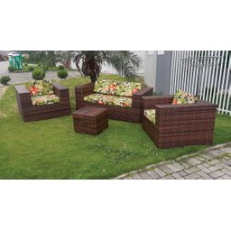 Conjunto de Sofá Fibra Sintética Quadrado Aço - 1 Sofá 2L + 2 Poltronas + 1 Mesa Centro - Tecido Saq - 2