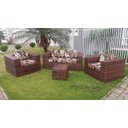 Ver imagem 1 de Conjunto de Sofá Fibra Sintética Quadrado Aço - 1 Sofá 2L + 2 Poltronas + 1 Mesa Centro - Tecido Rev