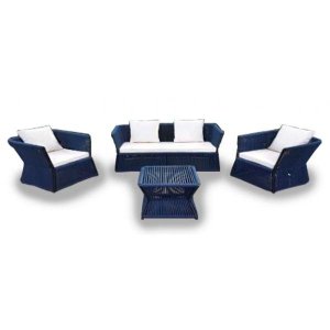 Conjunto em Corda Náutica Quadrado - 1 Sofá 2L + 2 Poltronas + Mesa Centro - Tecido Duna Cru
