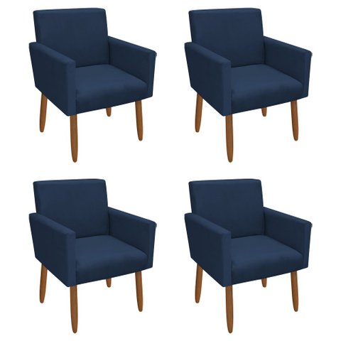 Kit 4 Poltronas Decorativa Nina Pés Palito Veludo Azul Marinho Chamby Móveis