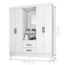 Ver imagem 4 de Roupeiro Capelinha 4 Portas 2 Gavetas Lite Branco Brilho Espelho 150cm Mdp