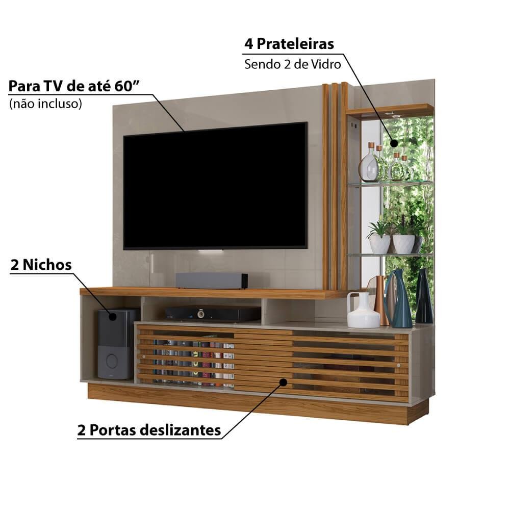 Rack com Painel Frizz Plus para TV de 60 - Natural/Fendi - 3