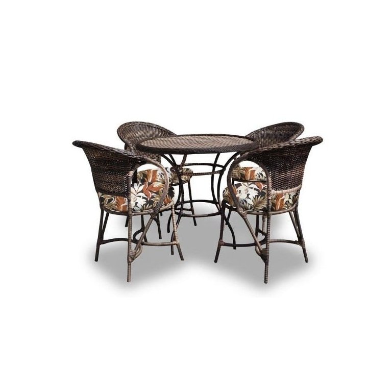 Conjunto de Mesa Fibra Sintética Arcobalena - 4 Poltronas + 1 Mesa - Tecido Revieira Marrom