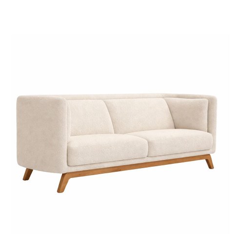 Sofá Oslo 3 Lugares 230cm Base Madeira Bouclé Off White - Sallar Home