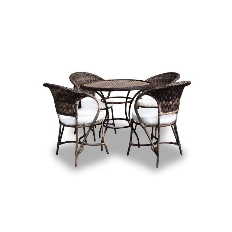 Conjunto de Mesa Fibra Sintética Arcobalena - 4 Poltronas + 1 Mesa - Tecido Duna Cru