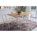Ver imagem 1 de Conjunto: Mesa Sala Jantar Loire C/ Tampo de Madeira 160cm e 6 Cadeiras Portugal Cromada/nogueira -