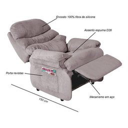 Cadeira Do Papai Reclinável Grande Confortavel Suede Veludo Cinza - 4