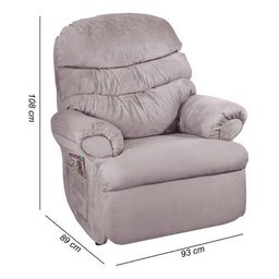 Cadeira Do Papai Reclinável Grande Confortavel Suede Veludo Cinza - 3