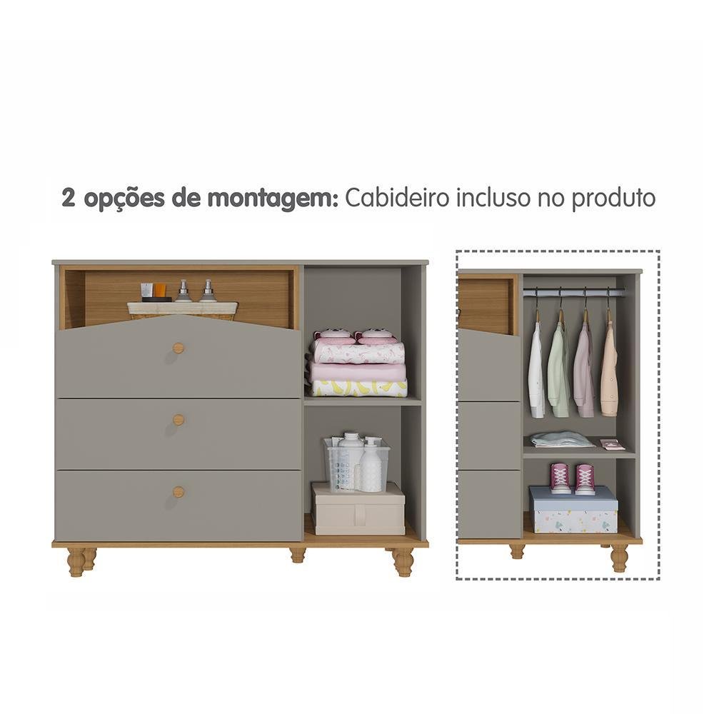 Jogo de Quarto Infantil Cômoda Casinha 1 Porta e Berço Americano Candy Fendi/nature - Permóbili - 3