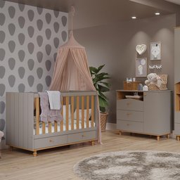 Quarto Infantil Cômoda Casinha 1 Porta e Berço Americano Candy Fendi/nature - Permóbili - 1