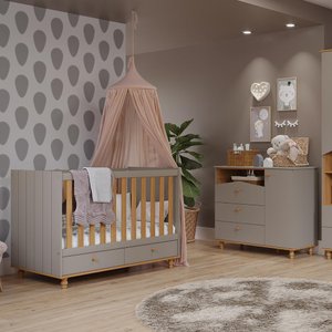 Quarto Infantil Cômoda Casinha 1 Porta e Berço Americano Candy Fendi/nature - Permóbili