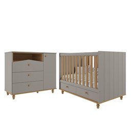 Quarto Infantil Cômoda Casinha 1 Porta e Berço Americano Candy Fendi/nature - Permóbili - 2