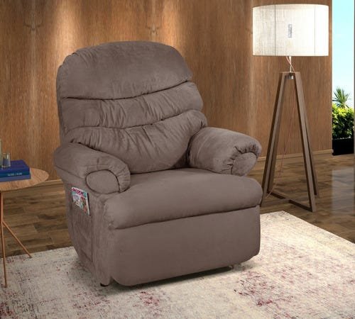 Cadeira Do Papai Reclinável Grande Confortavel Suede Veludo Marrom - 2