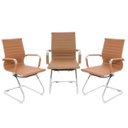 Ver imagem 1 de Conjunto com 3 Cadeiras Executivas Boston Base Fixa Esteirinha Caramelo