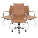 Ver imagem 2 de Conjunto com 1 Cadeira Presidente Giratória e 2 Cadeiras Executivas Base Fixa para Escritório