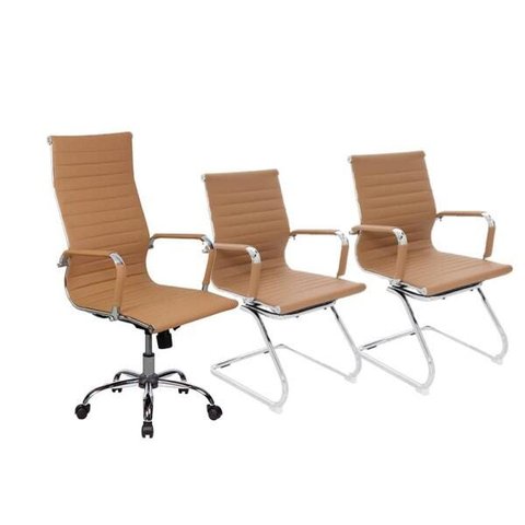 Conjunto com 1 Cadeira Presidente Giratória e 2 Cadeiras Executivas Base Fixa para Escritório