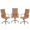 Ver imagem 1 de Conjunto com 3 Cadeiras Presidente Boston Giratória Regulagem de Altura a Gas Esteirinha Caramelo