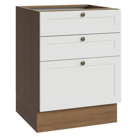 Balcão de Cozinha 60 cm 3 Gavetas (sem Tampo) Rustic/Branco Vik Madesa