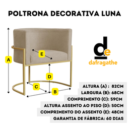 Poltrona Decorativa Luna Veludo/suede - Azul Marinho/dourado - 2