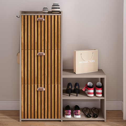 Sapateira Vertical 3 Gavetas Organizadora Banco Quarto Moderna Dakota - Fendi / Ripado