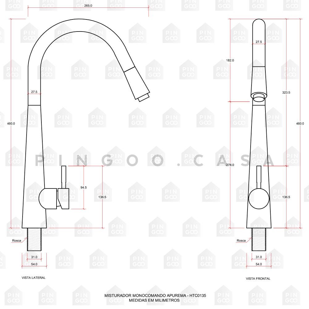 Torneira para cozinha Gourmet Misturador Monocomando Extensível em Aço inox Escovado Apurema - 5