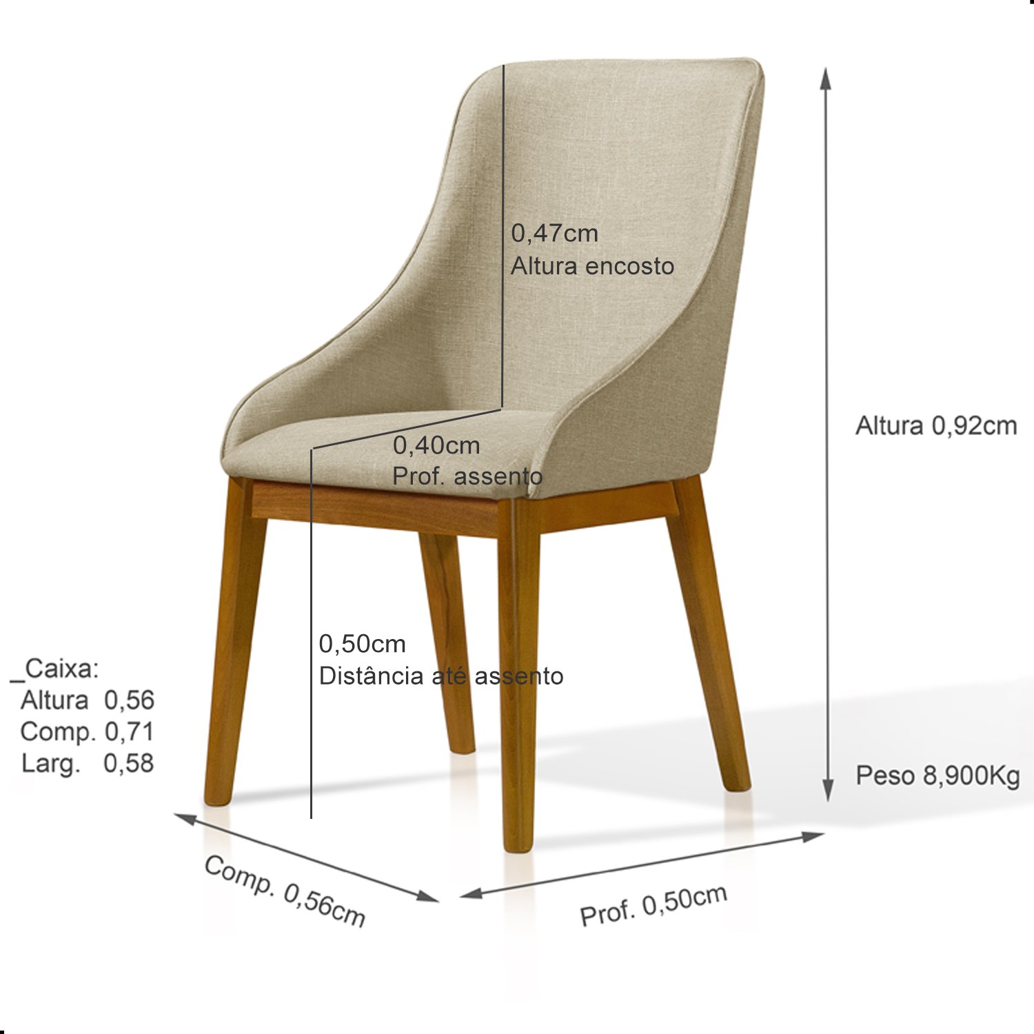 Kit 2 Cadeira de Jantar Estofada Ísis Linho Bege Base Madeira Castanho - 6