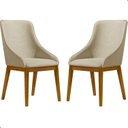 Ver imagem 1 de Kit 2 Cadeira de Jantar Estofada Ísis Linho Bege Base Madeira Castanho