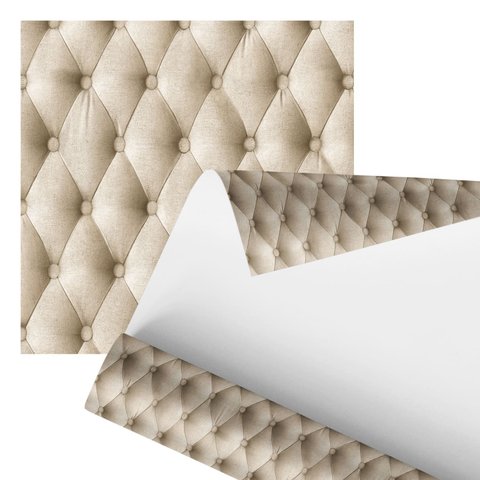 Papel de Parede Adesivo Estofado Bege Sofá Botão 2,80m